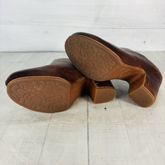 Kork-Ease Original SAGANO Rum Brown Leather Wrapped Block Heel Mules Clog Sz 9 M - Picture 11 of 16